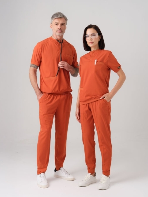 Kiremit Star Doktor Hemşire Medikal Scrubs Takım Best Likralı Kumaş