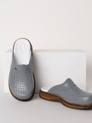Grau Herren Doktor Krankenpfleger Medikal Gold Fit Echtleder Medizinische Clogs
