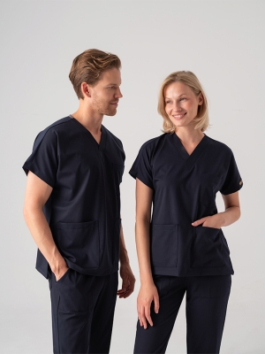 Lacivert Dr. Greys Doktor Hemşire Medikal Scrubs Takım Best Likralı Kumaş