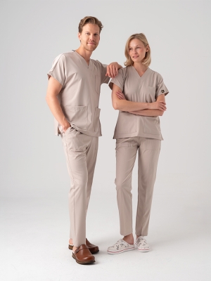 Krem Dr. Greys Doktor Hemşire Medikal Scrubs Takım Best Likralı Kumaş