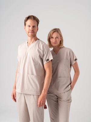 Krem Dr. Greys Doktor Hemşire Medikal Scrubs Takım Best Likralı Kumaş