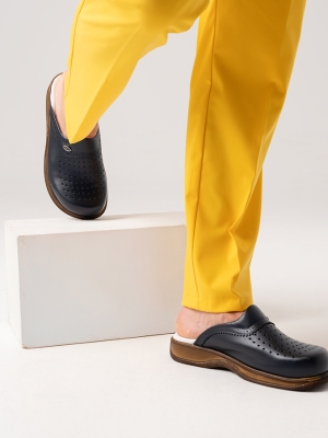Marineblau Herren Doktor Krankenpfleger Medikal Gold Fit Echtleder Medizinische Clogs