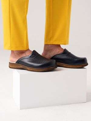 Marineblau Herren Doktor Krankenpfleger Medikal Gold Fit Echtleder Medizinische Clogs