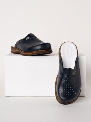 Marineblau Herren Doktor Krankenpfleger Medikal Gold Fit Echtleder Medizinische Clogs