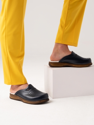 Marineblau Herren Doktor Krankenpfleger Medikal Gold Fit Echtleder Medizinische Clogs
