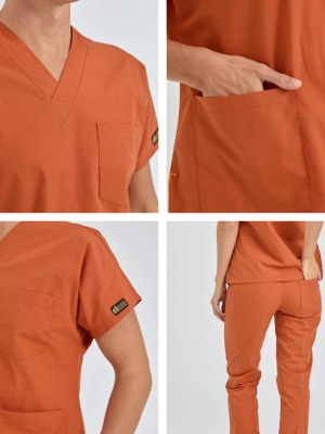 Kiremit Dr. Greys Doktor Hemşire Medikal Scrubs Takım Terikoton Kumaş