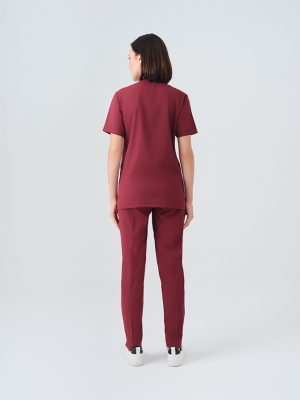 Bordo Cool Doktor Hemşire Medikal Scrubs Takım Best Likralı Kumaş