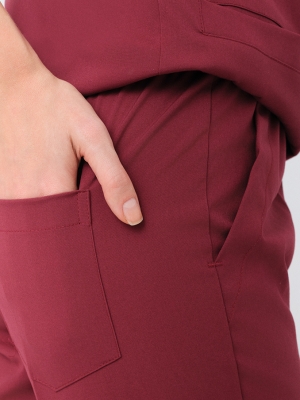 Bordo Cool Doktor Hemşire Medikal Scrubs Takım Best Likralı Kumaş