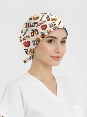 Sağlık Kutusu Desenli Bone (Cotton Likra Kumaş)