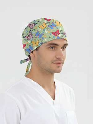 Kelebek Bahçesi Desenli Bone (Cotton Likra Kumaş)