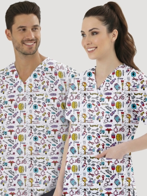 Bilimsel Desenli Tek Üst (Cotton Likra Kumaş)
