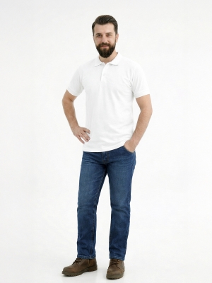 Beyaz Polo Yaka Kısa Kol İş Tişörtü Penye Lacoste Kumaş