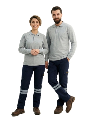 Lacivert Likralı 16/12 Gabardin Kumaş İş Pantolonu-3cm Çift Sıra Reflektörlü