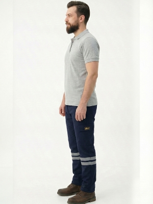 Lacivert Likralı 16/12 Gabardin Kumaş İş Pantolonu-3cm Çift Sıra Reflektörlü