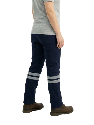 Lacivert Likralı 16/12 Gabardin Kumaş İş Pantolonu-3cm Çift Sıra Reflektörlü