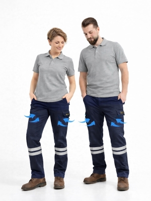 Lacivert Likralı 16/12 Gabardin Kumaş İş Pantolonu-3cm Çift Sıra Reflektörlü
