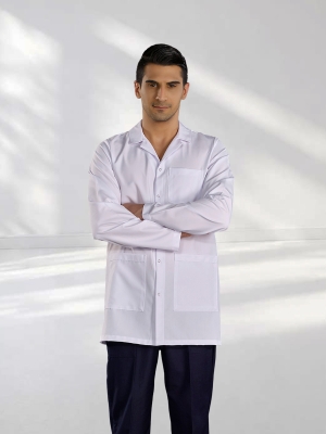 White Classic Collar Men's Lab Coat Alpaca Fabric