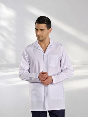 White Classic Collar Men's Lab Coat Alpaca Fabric