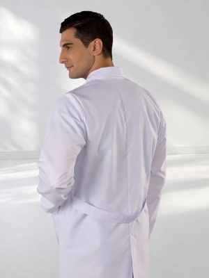 White Mandarin Collar Men's Lab Coat Alpaca Fabric