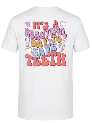 Save Teeth Baskılı Kısa Kol Beyaz Tişört (%100 Pamuk Penye Kumaş)