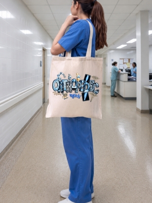 Orthopedic Baskılı Bez Çanta Orta Boy - Krem