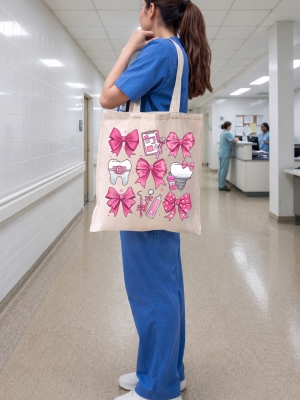 Cute Dentist Printed Canvas Tote Bag, Medium Size – Cream