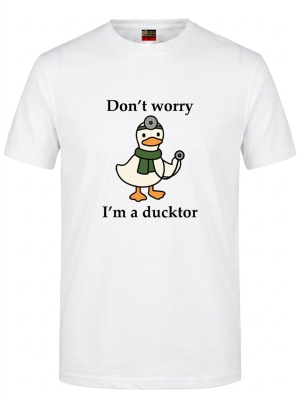 Ducktor Baskılı Kısa Kol Beyaz Tişört (%100 Pamuk Penye Kumaş)