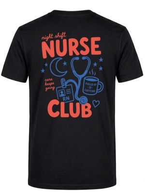 Night Shift Desenli Kısa Kol Tişört (%100 Pamuk Penye Kumaş)