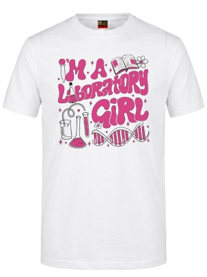 Laboratory Girl Baskılı Kısa Kol Beyaz Tişört (%100 Pamuk Penye Kumaş)