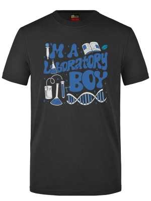 Laboratory Boy Baskılı Kısa Kol Siyah Tişört (%100 Pamuk Penye Kumaş)