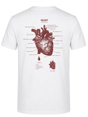 Anatomik Kalp Baskılı Kısa Kol Beyaz Tişört (%100 Pamuk Penye Kumaş)