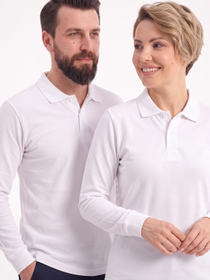 Белый свитшот с длинным рукавом и воротником-поло из ткани Lacoste