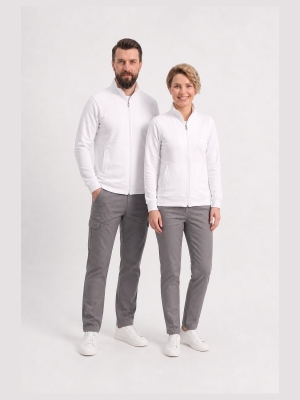 White Stand Collar Full-Zip Work Jacket 3-Thread Brushed