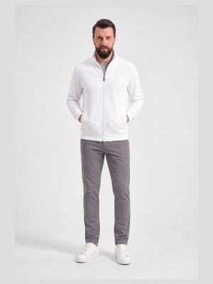 White Stand Collar Full-Zip Work Jacket 3-Thread Brushed