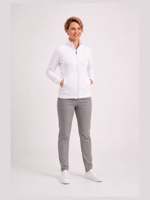 White Stand Collar Full-Zip Work Jacket 3-Thread Brushed