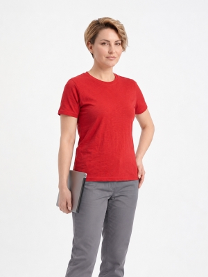 Rotes Kurzarm-T-Shirt aus 100 % Baumwoll-Jersey