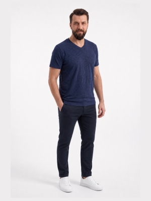 Navy Blue 100% Cotton Jersey V-Neck Short Sleeve T-Shirt