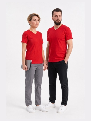 Red 100% Cotton Jersey V-Neck Short Sleeve T-Shirt