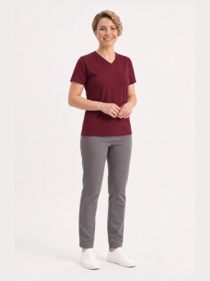 Burgundy 100% Cotton Jersey V-Neck Short Sleeve T-Shirt
