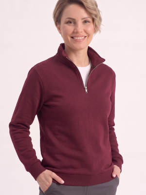 Bordo Dik Yaka Yarım Fermuarlı İş Sweatshirt 3 İplik