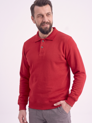 Kırmızı Polo Yaka İş Sweatshirt 3 İplik Şardonlu