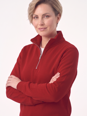 Kırmızı Dik Yaka Yarım Fermuarlı İş Sweatshirt 3 İplik Şardonlu