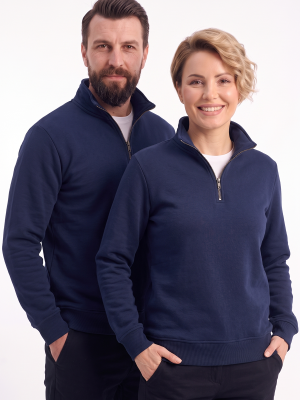 Lacivert Dik Yaka Yarım Fermuarlı İş Sweatshirt 3 İplik