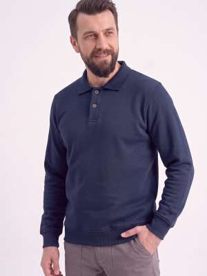 Lacivert Polo Yaka İş Sweatshirt 3 İplik Şardonlu