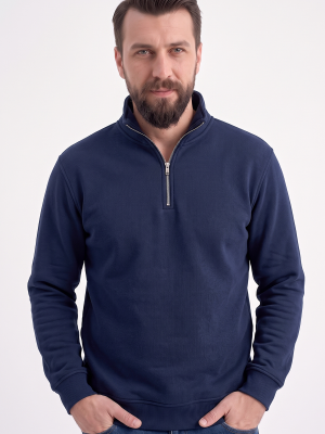 Lacivert Dik Yaka Yarım Fermuarlı İş Sweatshirt 3 İplik