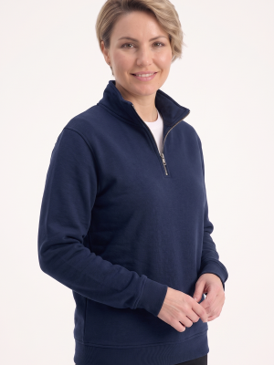 Lacivert Dik Yaka Yarım Fermuarlı İş Sweatshirt 3 İplik