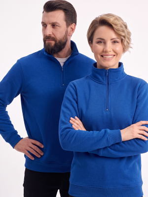 Saks Mavisi Dik Yaka Yarım Fermuarlı İş Sweatshirt 3 İplik