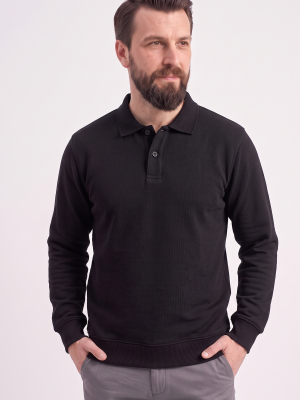 Siyah Polo Yaka İş Sweatshirt 3 İplik Şardonlu