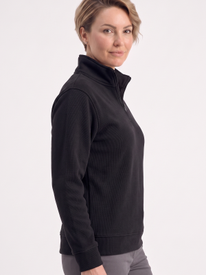 Siyah Dik Yaka Yarım Fermuarlı İş Sweatshirt 3 İplik