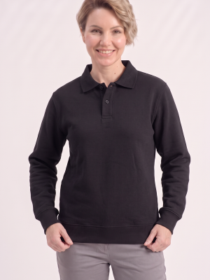 Siyah Polo Yaka İş Sweatshirt 3 İplik Şardonlu